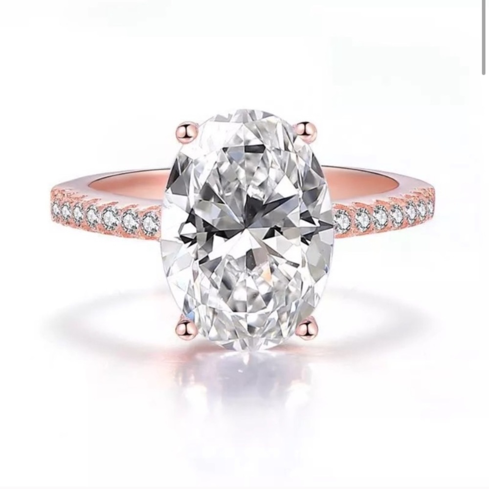 2Ct Oval Cut Lab Diamond Silver Engagement Ring - Picture 2 of 15